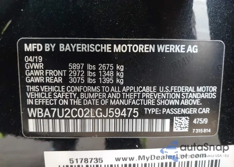 2020 BMW 750I xDrive from USA, damaged, VIN WBA7U2C02LGJ59475